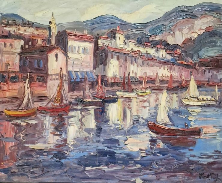 Artwork by Albert Vagh Weinmann, Sun over Villefranche; Sailboats in Villefranche; Menton, Made of oil on canvas