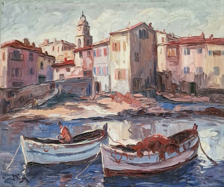 Artwork by Albert Vagh Weinmann, The port of Saint Tropez; The port of the fishermen in Saint Tropez; Old port in Saint Tropez, Made of oil on canvas