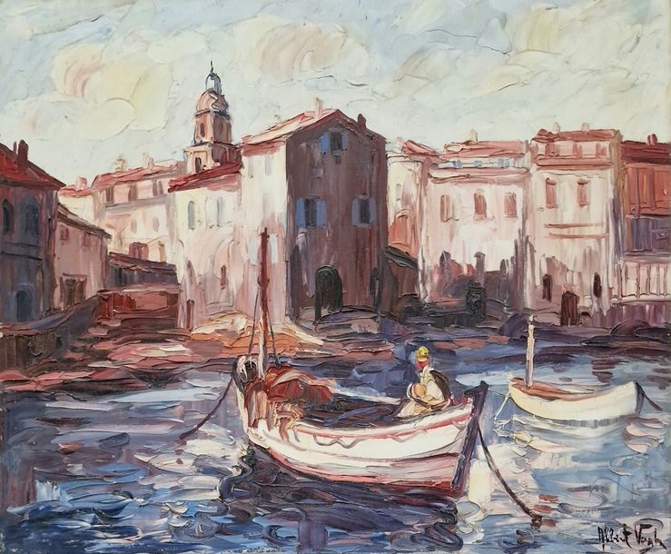 Artwork by Albert Vagh Weinmann, The port of Saint Tropez; The port of the fishermen in Saint Tropez; Old port in Saint Tropez, Made of oil on canvas