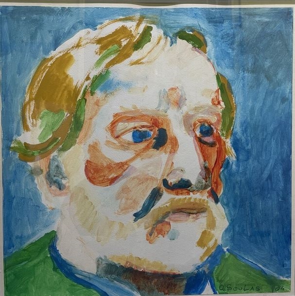 Artwork by Olivier Soulas, Couple of dancers, Two frogs, Frog, Self-portrait, Made of Huile sur carton