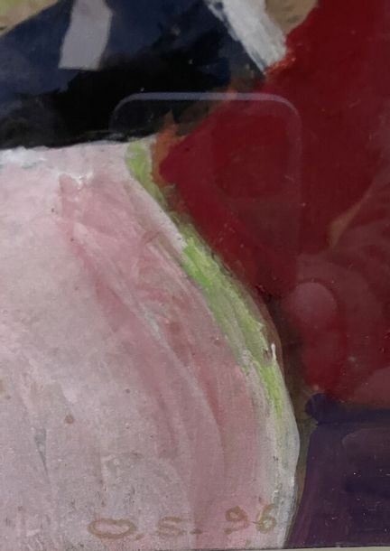 Artwork by Olivier Soulas, Couple of dancers, Two frogs, Frog, Self-portrait, Made of Huile sur carton