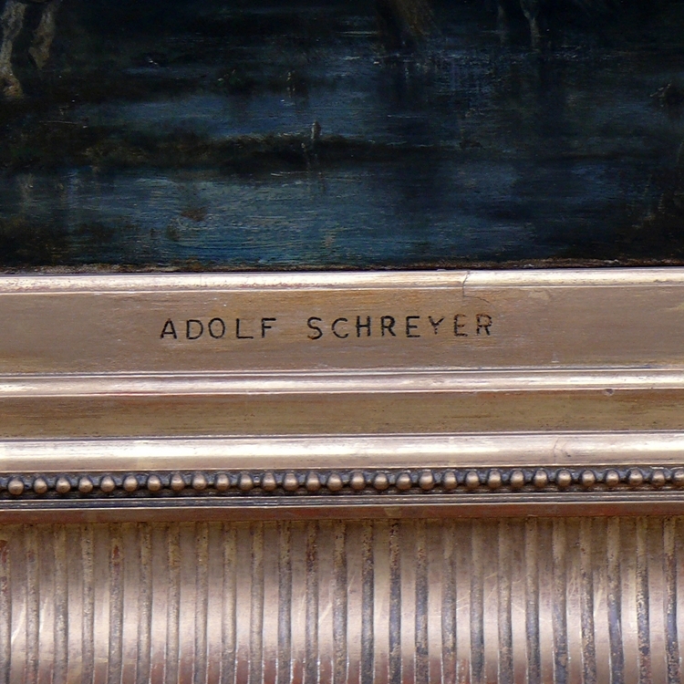 Artwork by Christian Adolph Schreyer, "2 Reiter mit Packpferd", Made of oil on canvas