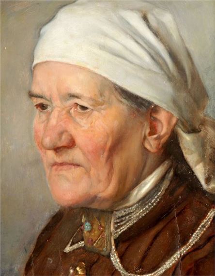 Darstellung einer Bäuerin mit Kopftuch und Trachtenschmuck - Hermann von Glass