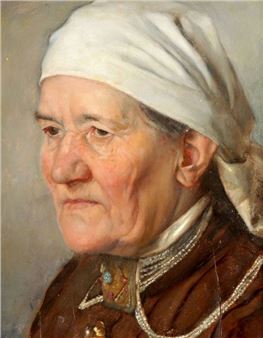 Darstellung einer Bäuerin mit Kopftuch und Trachtenschmuck - Hermann von Glass