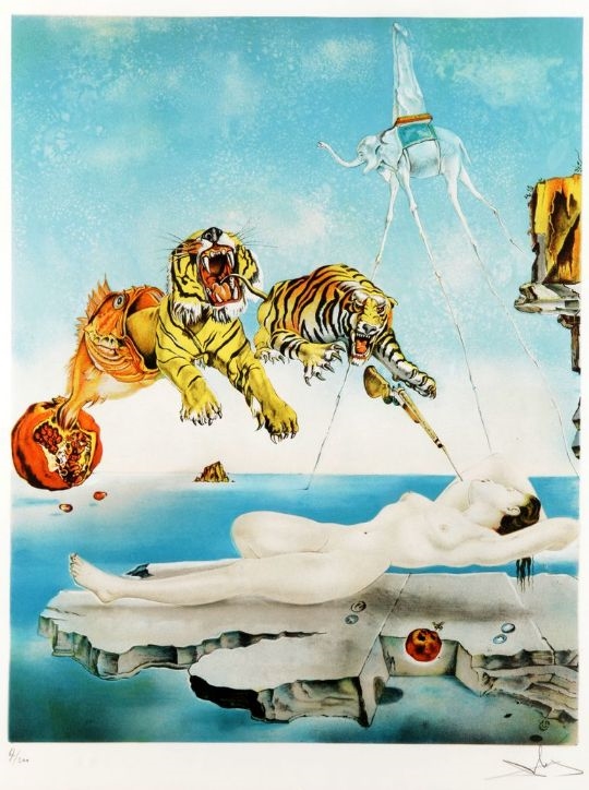 Artwork by Salvador Dalí, Traum, verursacht durch den Flug einer Biene um einen Granatapfel, eine Sekunde vor dem Aufwachen, Made of lithograph