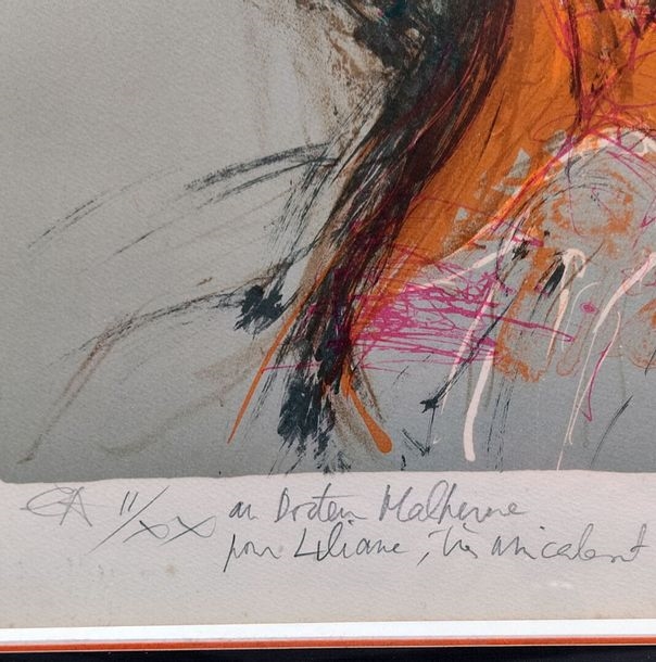 Artwork by Dominique Rechard Dit Dromik, Portrait de femme à la robe orange, Made of Lithograph