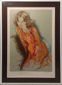 Portrait de femme à la robe orange - Dominique Rechard Dit Dromik