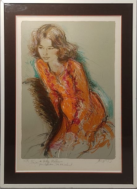 Artwork by Dominique Rechard Dit Dromik, Portrait de femme à la robe orange, Made of Lithograph