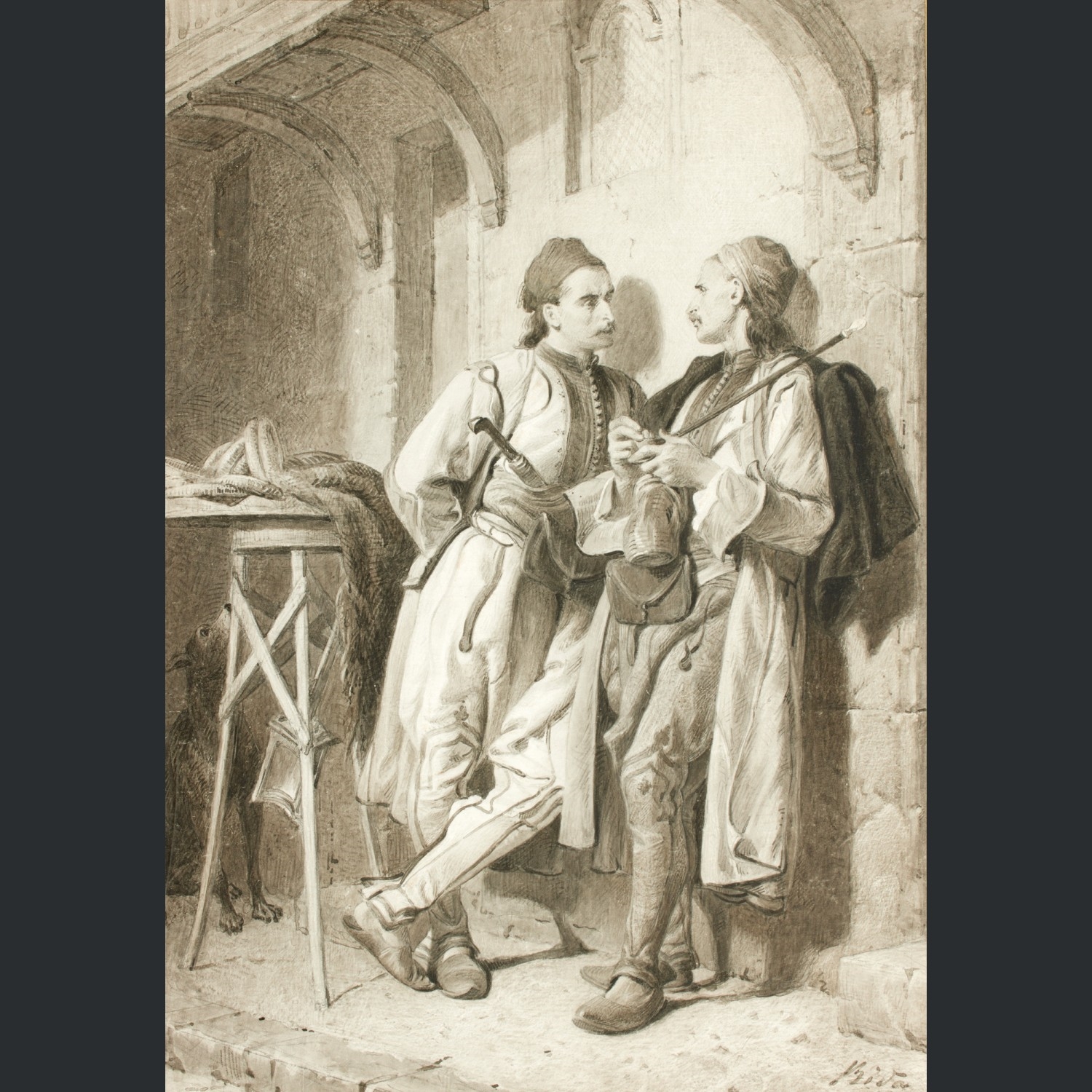 Alexandre Bida | Deux orientaux conversant sous un porche | MutualArt