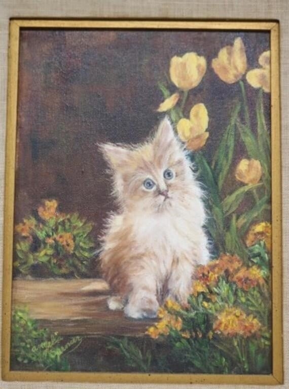 Artwork by Angela Spencer, OIL ON CANVAS, SIGNED ANGELA SPENCER, KITTEN WITH, Made of OIL ON CANVAS