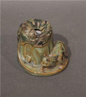 Earthenware inkwell decorated with two cats - Denbac