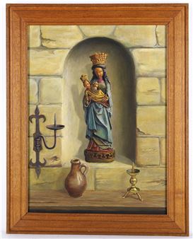 Stilleven met Mariabeeld en kandelaar - Petrus Antonius Galema