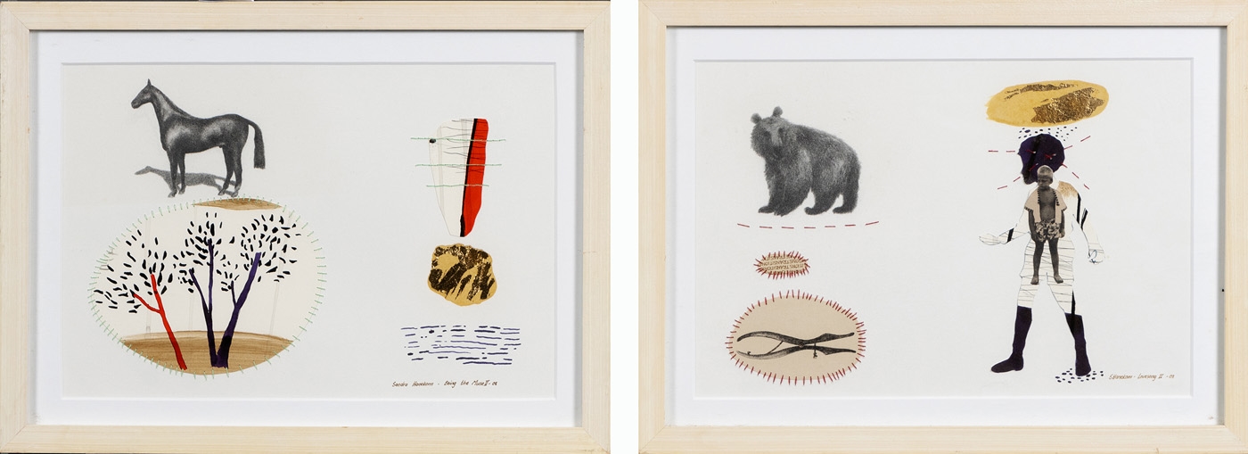 Artwork by Sandra Hanekom, Love Song 2' and 'Being the News 2', Made of mixed media on paper