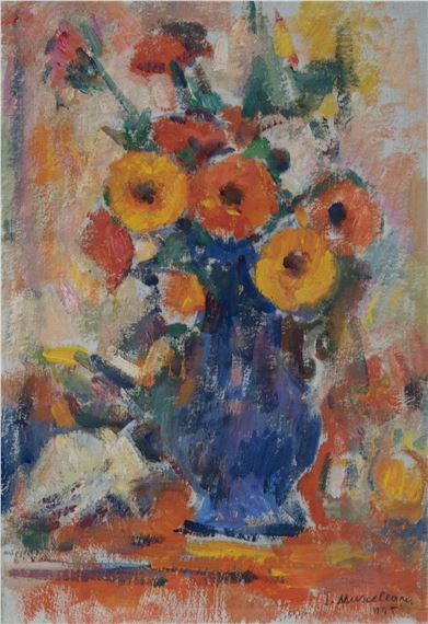 Blue Vase with Marigolds by Ion Musceleanu, 1995