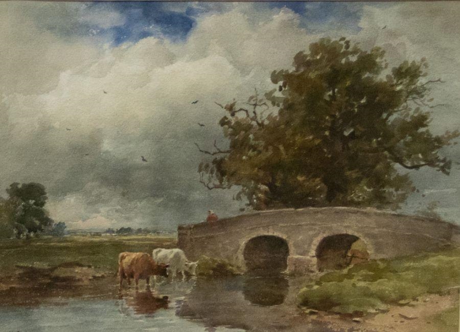 RCA  (1875-1951)  The Drinking Place (cattle by bridge) watercolour, 24 x 35 by Wycliffe Egginton