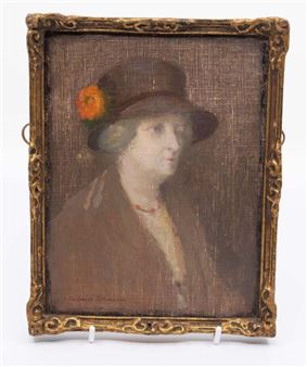 Stansmore Stevenson (Scottish 1866 - 1944) Portrait of Mrs E G Fisher oil on board - Stansmore Richmond Leslie Dean Stevenson