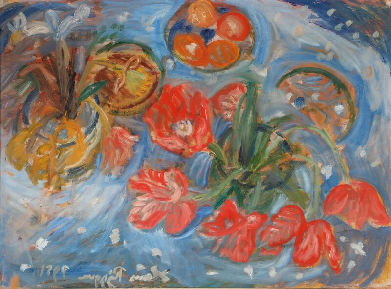 Artwork by Hans Ryggen, Still life with flowers, Made of Oil on masonite