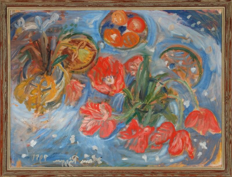 Artwork by Hans Ryggen, Still life with flowers, Made of Oil on masonite