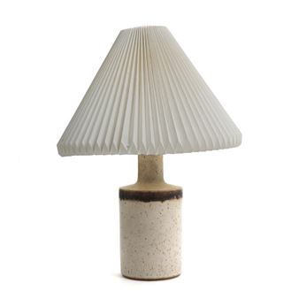 A stoneware table lamp with light glaze and white pleated acrylic shade - Eigil Hinrichsen