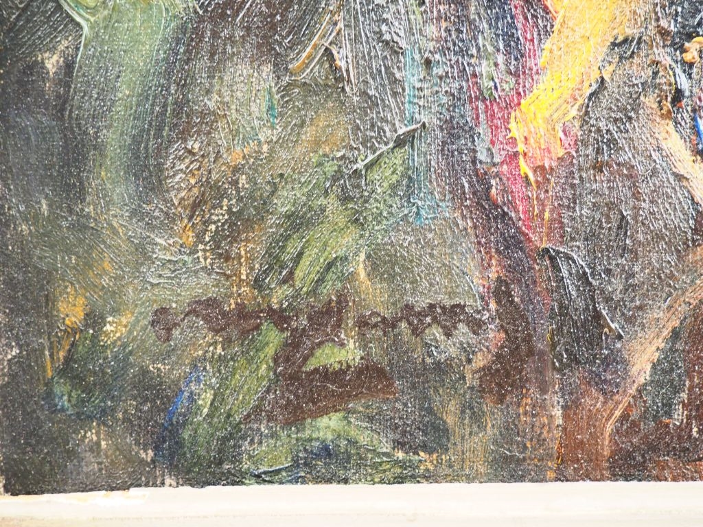 Tableau Peinture à L'huile De Père Creixams - Motif Floral Dédicacé - Cadre Floraux Années 1940-1960