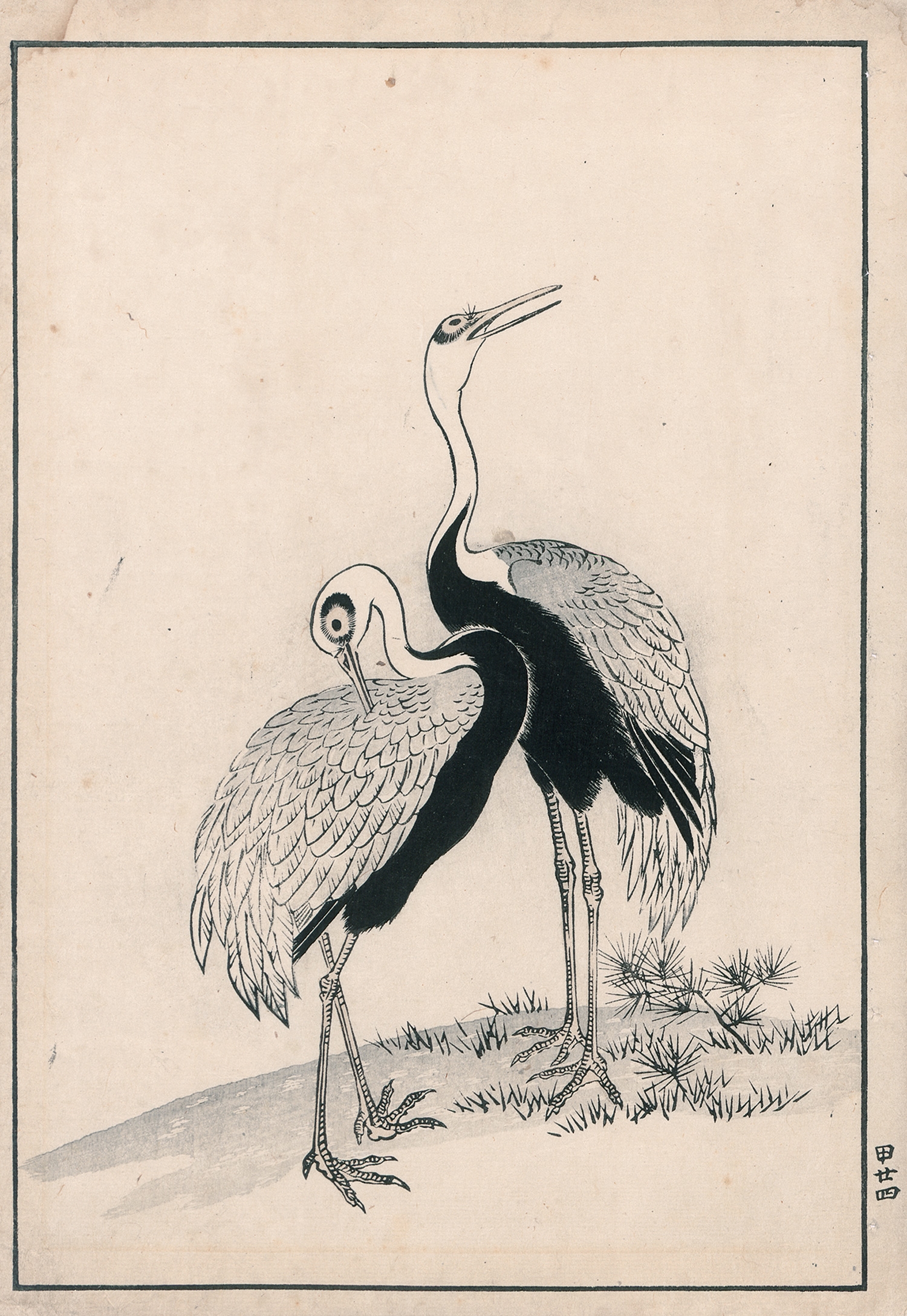 Kono Bairei | Diptychon mit zwei Kranichpärchen (1870) | MutualArt