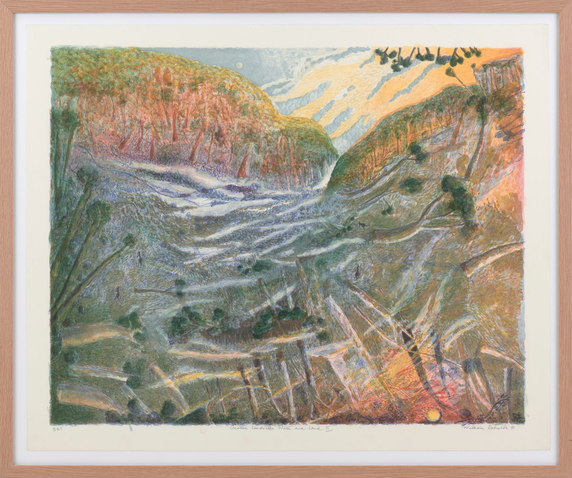 Artwork by William Robinson, Creation Landscape: Water and Land, Made of lithograph