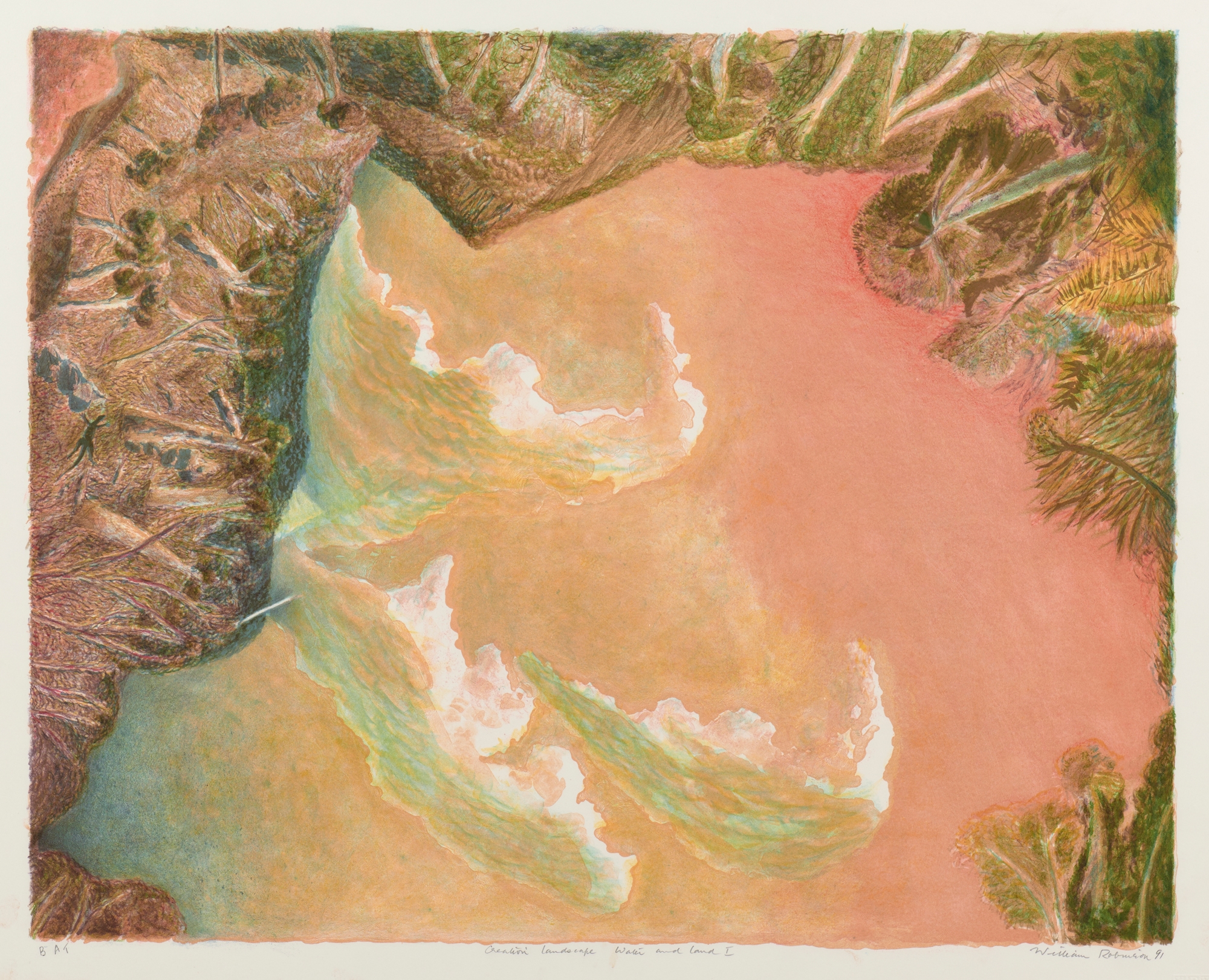 Artwork by William Robinson, Creation Landscape: Water and Land, Made of lithograph