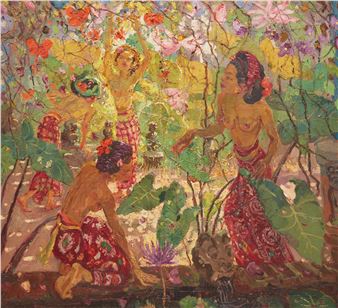 Balinese garden with ladies Qﻨ@c@Ů - Adrien Jean Le Mayeur de Merprs