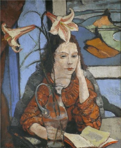 Frau mit Lilien by Max Kaus, 1933