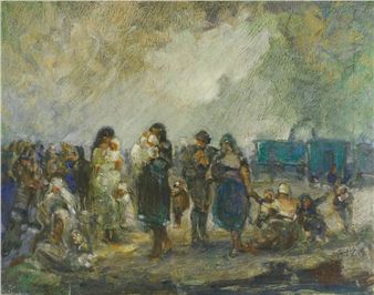 Personengruppe mit zahlreichen Kindern im Freien - Walter Bohnefeld