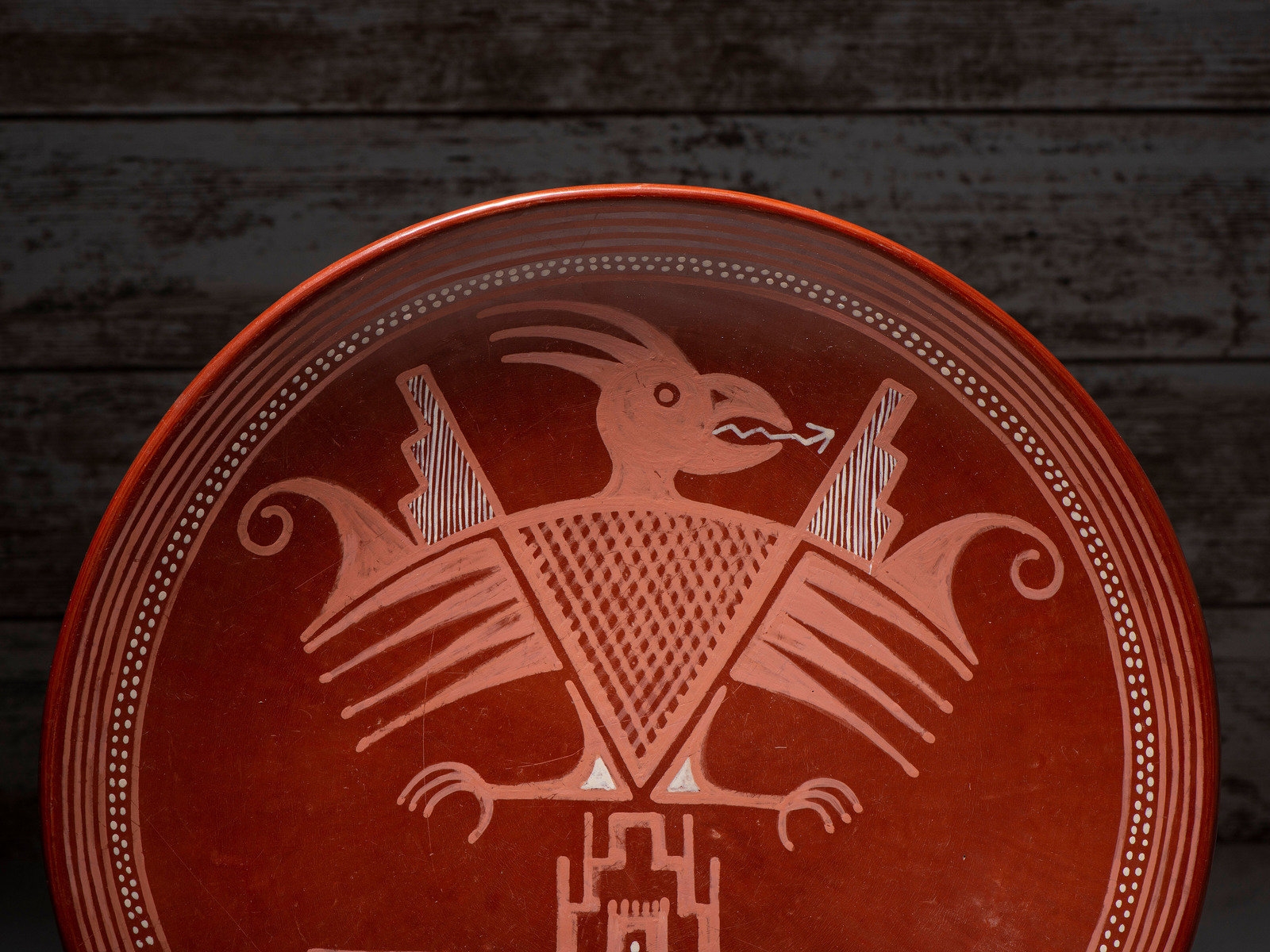 Artwork by Maria Montoya Martinez, Julian Martinez, Painted Redware Pottery Plate, Made of Painted Redware Pottery