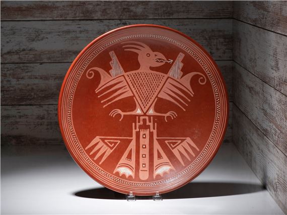 Painted Redware Pottery Plate