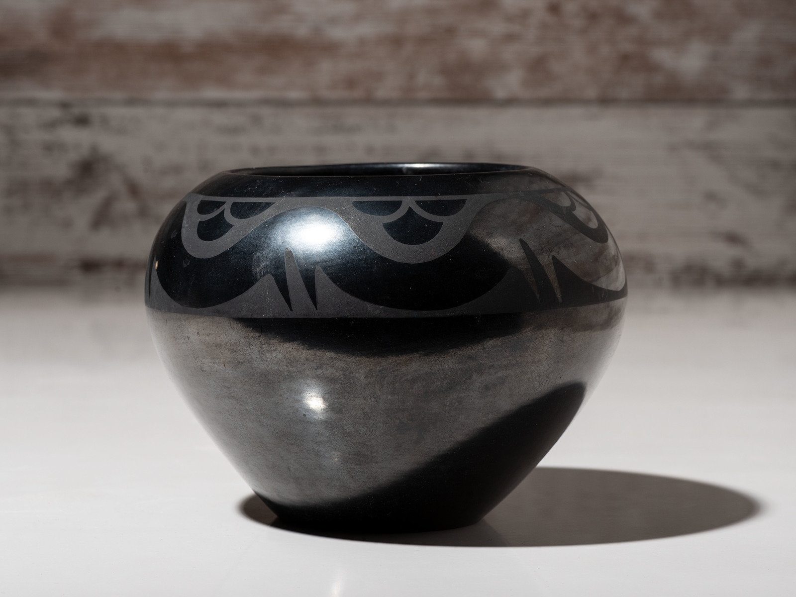 Artwork by Maria Montoya Martinez, Popovi Da, Blackware Pottery Jar, Made of Blackware Pottery, with Gunmetal Finish