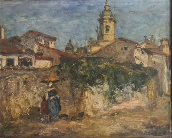 Village with a bell tower by Pierre Gourdault