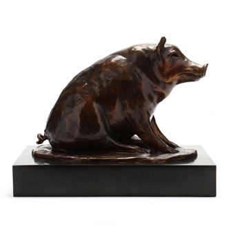 Bronze Model of a Seated Pig - Grace Napper (20th-21st Century)