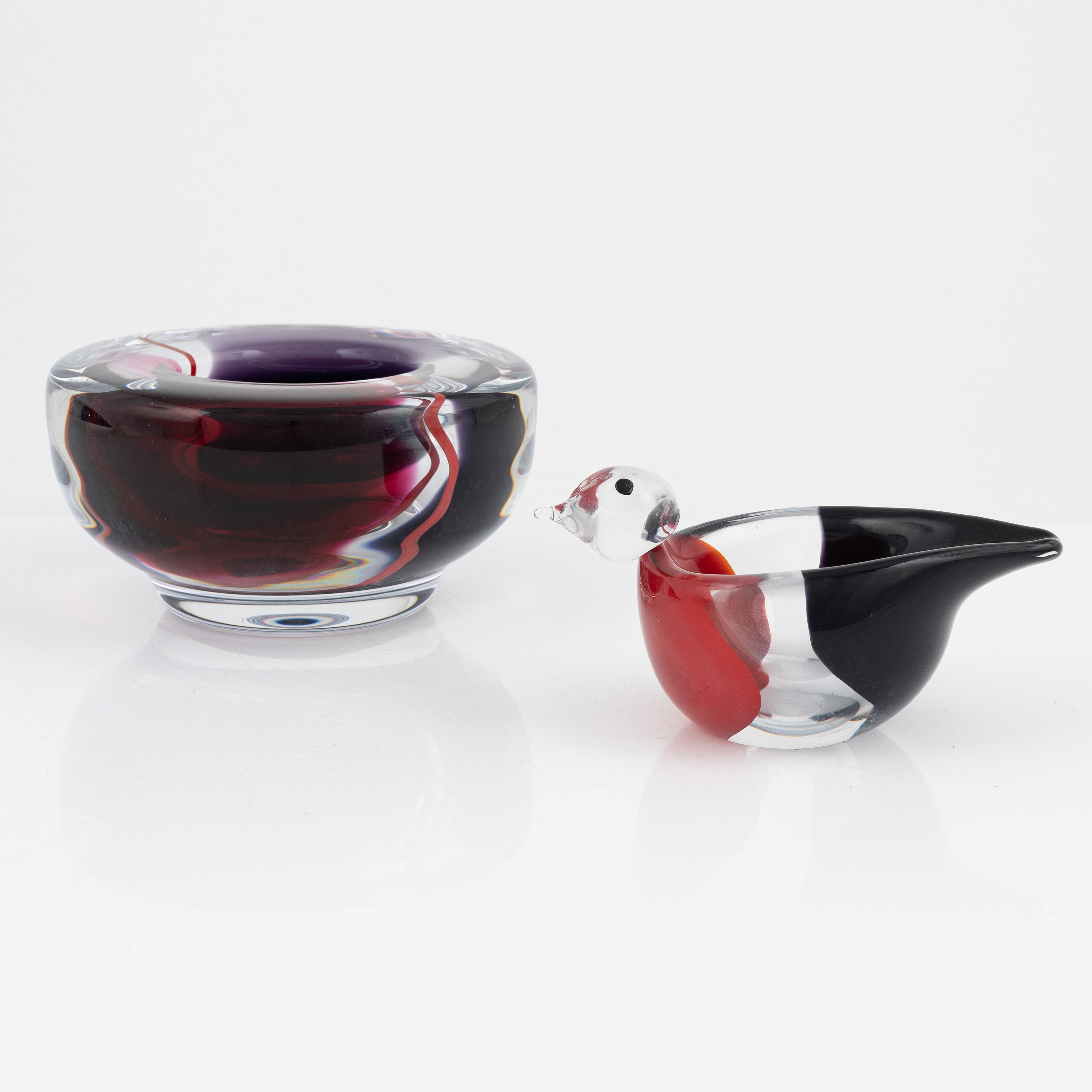 two glass bowls, Studioglas by Erik Höglund, dated 1990