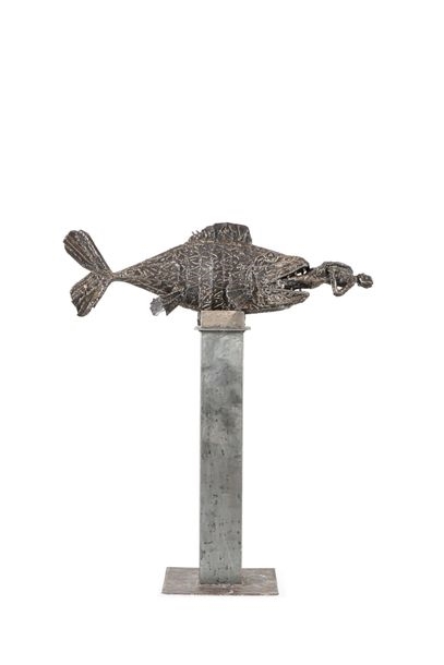 Artwork by Pierre Ledda, Jonah and the whale, Made of welded iron on a metal