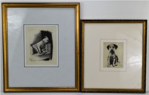 : two prints on ivorine by Cecil Aldin