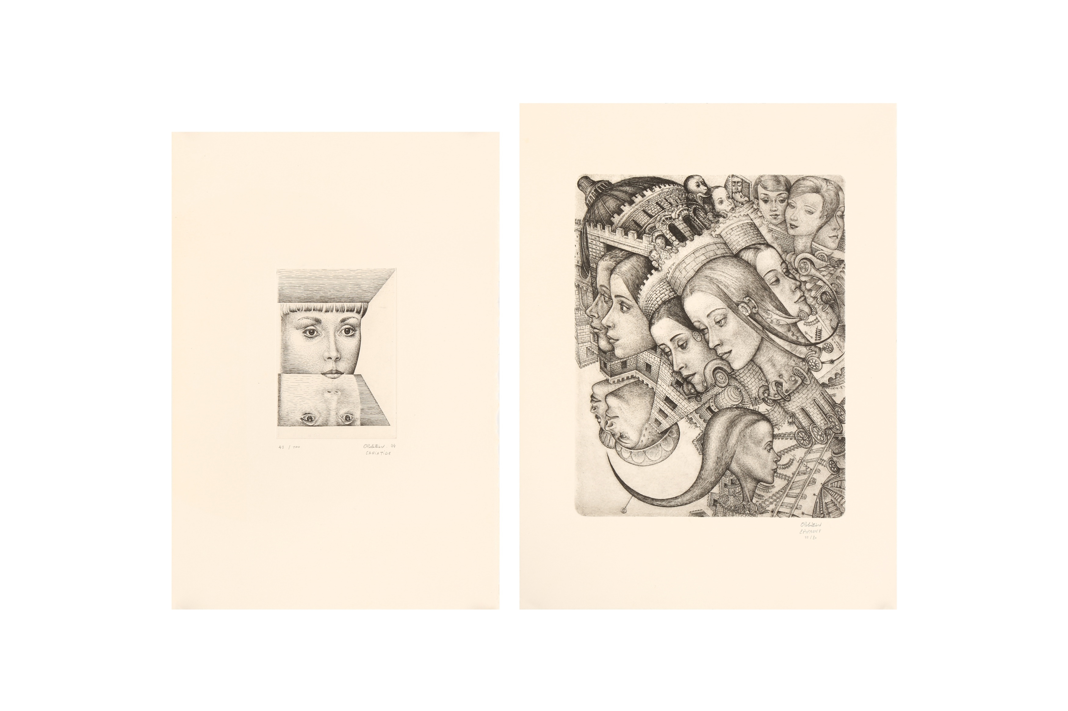 Artwork by Christian Robilliard, Cariatide and Epifanny, Made of etchings on wove