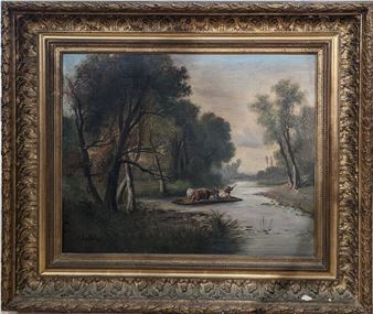 Bouviers et vaches sur la barque - Alban Dulac