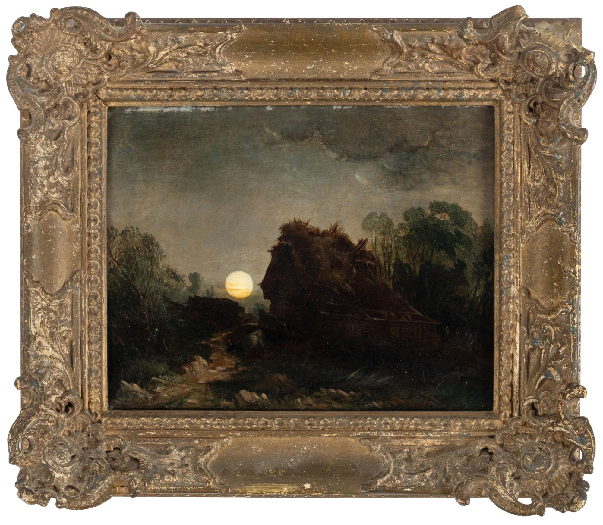 J. Bright | Full moon over a cottage (1848) | MutualArt
