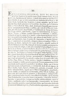 (COLOMBIA.) En la causa criminal . . . contra Joseph Antonio Galan. - Colombian School, 18th Century