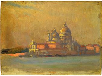 View from Venice, view of San Giorgio Maggiorein sunset light by Ernst Ludwig Plass