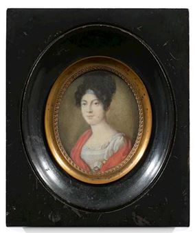 Portrait of a lady in a white dress and wearing a red scarf and a blue headband - Ernest Christian Weser