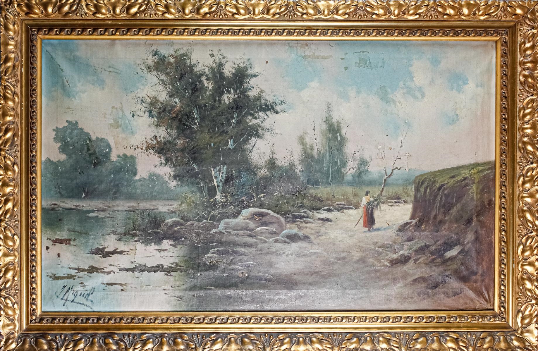 Artwork by J. Miquel, Paisaje con figuras, Made of Oil on canvas