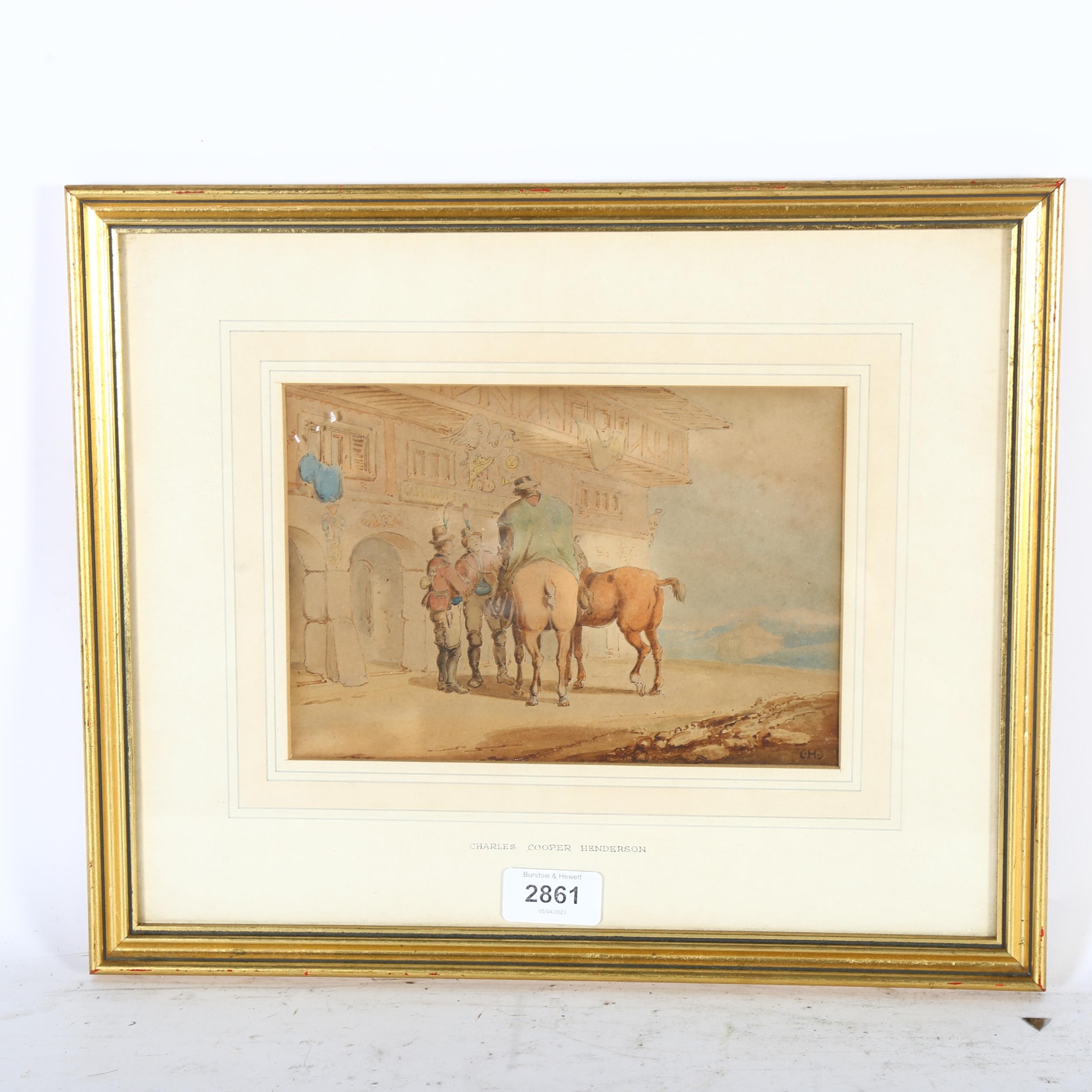 Charles Cooper Henderson Horse rider and figures at an building