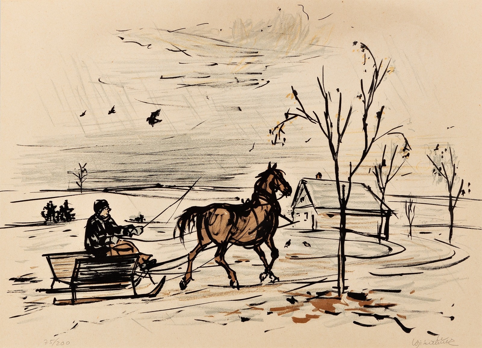 Artwork by Vojtěch Sedláček, Zima, Made of color lithograph on paper