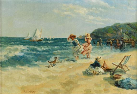Lively scene on the beach - Karine Girard