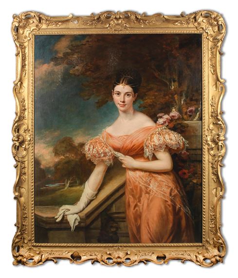 British School, 19th Century | Portrait of a lady in an orange dress |  MutualArt