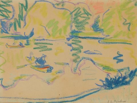 Kahnfahrer auf einem Parksee by Ernst Ludwig Kirchner, circa 1910